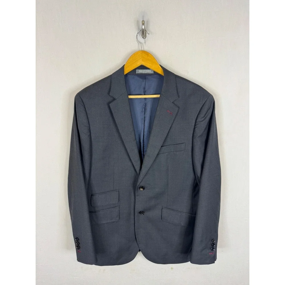 Indochino Mens 44 Charcoal Gray  Wool 2-Button Suit Jacket Blazer Ticket Pocket